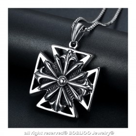 PE0167 BOBIJOO Jewelry Imposanter Anhänger Templer Kreuz Pattée Stahl Gealtert + Kette