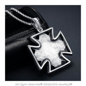 PE0167 BOBIJOO Jewelry Imposing Pendant Knight Templar Cross Pattée Steel Aged + String