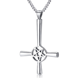 PE0243 BOBIJOO Jewelry Anhänger, Kreuz, Umgekehrte Pentagramm Satan Stahl