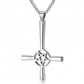 Pendentif Croix Inversée Pentacle Acier Satan bobijoo