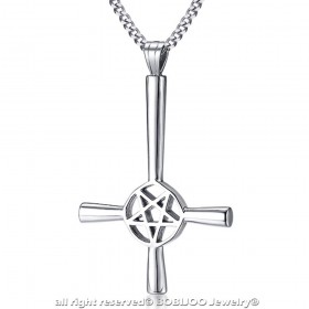 PE0243 BOBIJOO Jewelry Anhänger, Kreuz, Umgekehrte Pentagramm Satan Stahl