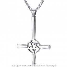 PE0243 BOBIJOO Jewelry Cross Pendant Inverted Pentacle Steel Satan