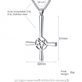 PE0243 BOBIJOO Jewelry Anhänger, Kreuz, Umgekehrte Pentagramm Satan Stahl