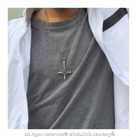 PE0243 BOBIJOO Jewelry Cross Pendant Inverted Pentacle Steel Satan