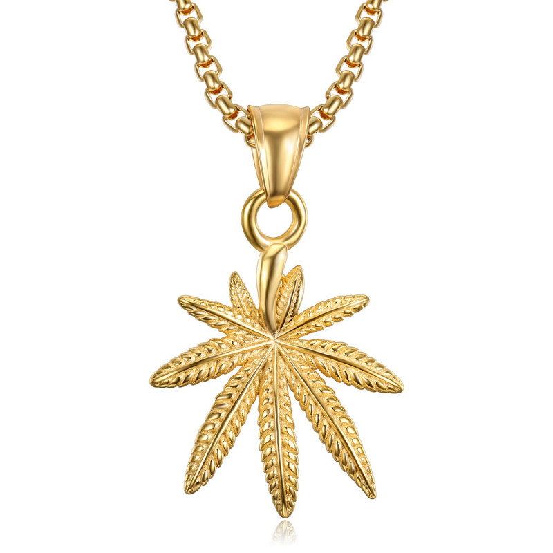 BOBIJOO Jewelry - Kleine Anhänger, Blatt, Cannabis-Stahl-Gold - 22,90 €
