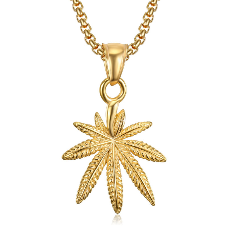 Petit Pendentif Feuille de Cannabis Acier Or bobijoo