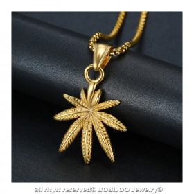 PE0242 BOBIJOO Jewelry Small Leaf Pendant Cannabis Steel Gold