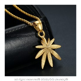 PE0242 BOBIJOO Jewelry Piccolo Ciondolo Foglia Di Cannabis Acciaio Oro