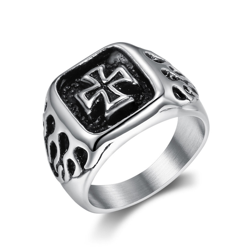 BA0353 BOBIJOO Jewelry Ring Signet ring Man Biker maltese Cross Flaming