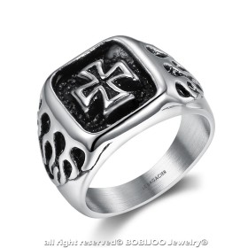 BA0353 BOBIJOO Jewelry Ring Signet ring Man Biker maltese Cross Flaming