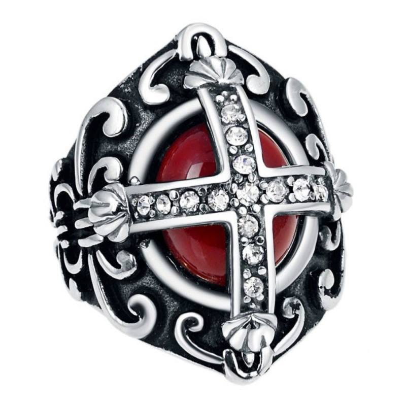 BA0354 BOBIJOO Jewelry Ring Signet ring Man Red Royalist and Diamonds