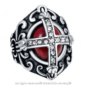 Bague Chevalière Homme Rouge Royaliste et Diamants bobijoo