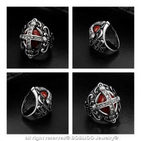 Bague Chevalière Homme Rouge Royaliste et Diamants bobijoo