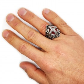 Bague Chevalière Homme Rouge Royaliste et Diamants bobijoo