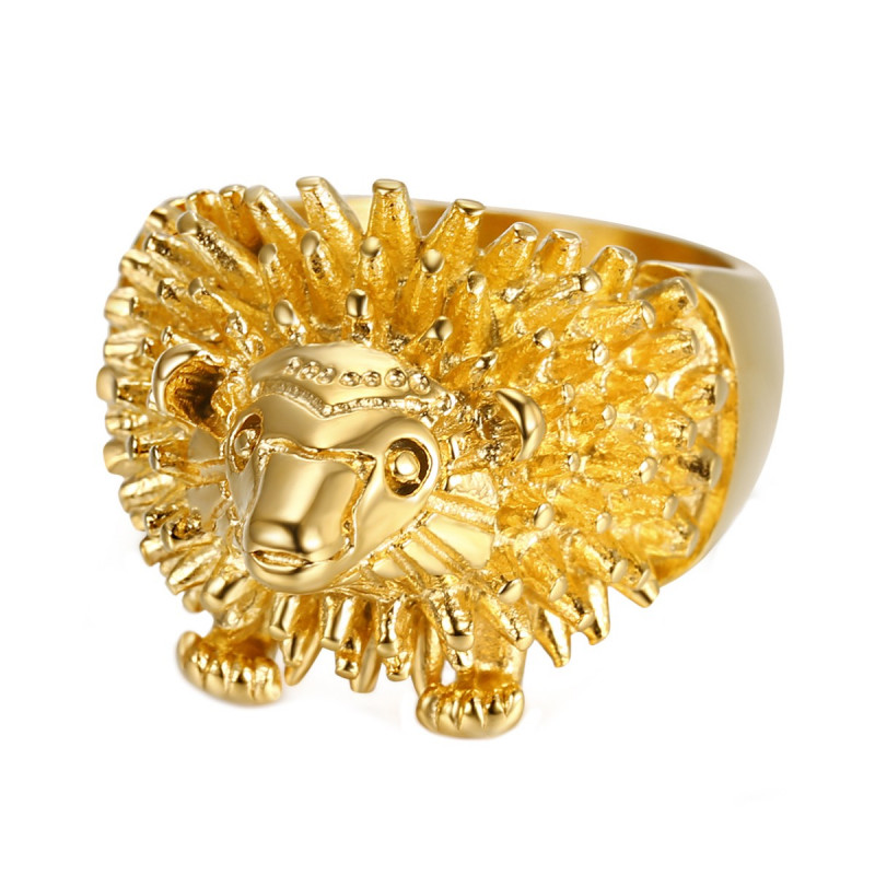 BA0355 BOBIJOO Jewelry Ring Siegelring Mannes Kopf, Igel Niglo Reisenden Gold