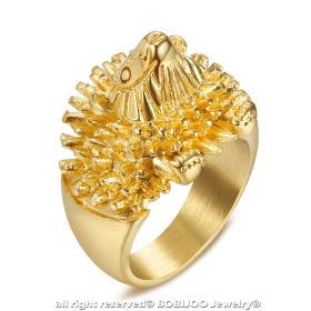 BA0355 BOBIJOO Jewelry Ring Siegelring Mannes Kopf, Igel Niglo Reisenden Gold