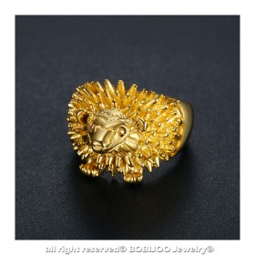 BA0355 BOBIJOO Jewelry Ring Signet Ring Man's Head, Hedgehog Niglo Traveller Gold