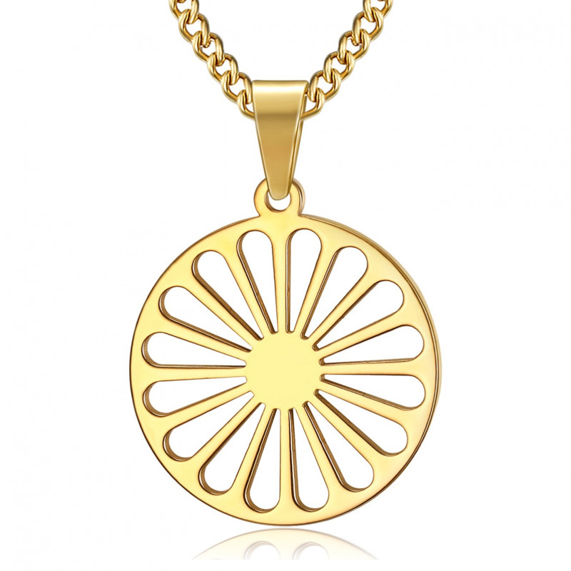 PE0244 BOBIJOO Jewelry Pendant Wheel of the Travelers Flag Gypsies Gold