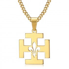 PE0246 BOBIJOO Jewelry Anhänger Scout Frankreich Kreuz Potencée Fleur de Lys Gold