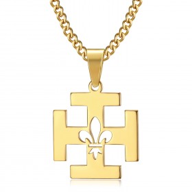 PE0246 BOBIJOO Jewelry Pendant Scout France Potent Cross Fleur-de-Lys Gold