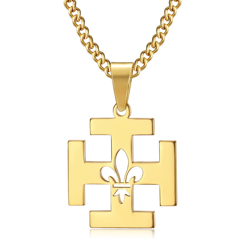 PE0246 BOBIJOO Jewelry Anhänger Scout Frankreich Kreuz Potencée Fleur de Lys Gold