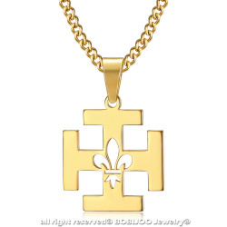 PE0246 BOBIJOO Jewelry Ciondolo Scout Francia Potenti Croce Fleur-de-Lys Oro