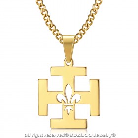 PE0246 BOBIJOO Jewelry Anhänger Scout Frankreich Kreuz Potencée Fleur de Lys Gold