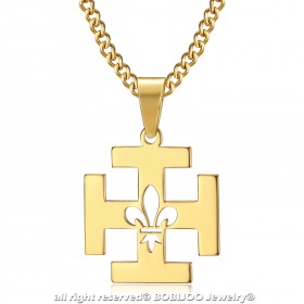 PE0246 BOBIJOO Jewelry Pendant Scout France Potent Cross Fleur-de-Lys Gold