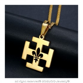 PE0246 BOBIJOO Jewelry Anhänger Scout Frankreich Kreuz Potencée Fleur de Lys Gold