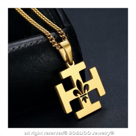 PE0246 BOBIJOO Jewelry Anhänger Scout Frankreich Kreuz Potencée Fleur de Lys Gold