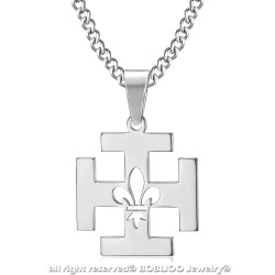 PE0247 BOBIJOO Jewelry Colgante de Scouts de Francia Potente de la Cruz Fleur-de-Lys