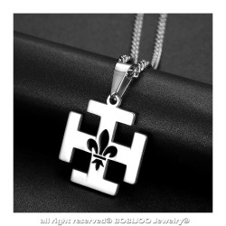 PE0247 BOBIJOO Jewelry Pendant Scout France Potent Cross Fleur-de-Lys