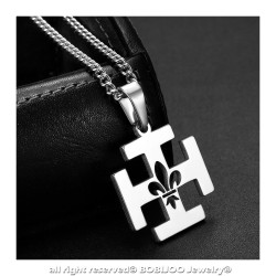 PE0247 BOBIJOO Jewelry Pendant Scout France Potent Cross Fleur-de-Lys