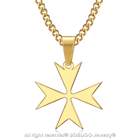 Pendentif Croix de Malte St JeanTemplier Biker Or bobijoo