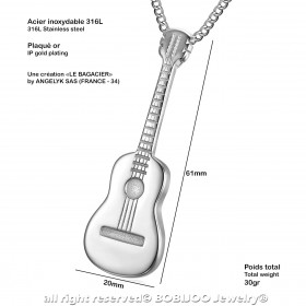 Pendentif Guitare Voyageur Gipsy Acier 316L + Chaîne bobijoo