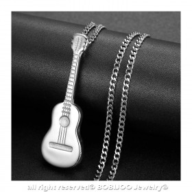 PE0175S LE BAGACIER Anhänger Gitarre Reisenden Gipsy-Stahl 316L + Kette