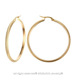 BOF0100 BOBIJOO JEWELRY Orecchini Cerchi Martellato 45mm in Acciaio Oro