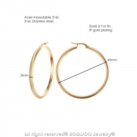 Hammered Hoop Earrings 45mm Steel Gold bobijoo