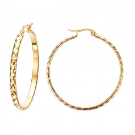 Chiselled Hoop Earrings 40mm Steel Gold bobijoo