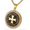 PE0164 BOBIJOO Jewelry Colgante Templario De Acero De Oro De Diamantes De Imitación De La Cruz Non Nobis + Cadena