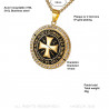 PE0164 BOBIJOO Jewelry Anhänger Templer Stahl Gold Strass Kreuz Nicht Nobis + Kette