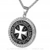 Pendentif Templier Acier Argent Strass Croix Non Nobis + Chaîne bobijoo