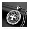 Pendentif Templier Acier Argent Strass Croix Non Nobis + Chaîne bobijoo