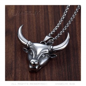 PE0165 BOBIJOO Jewelry Pendant Head of a Bull Steel, Silver Camargue + String