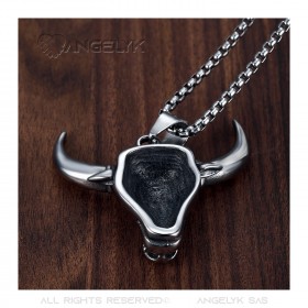 PE0165 BOBIJOO Jewelry Pendant Head of a Bull Steel, Silver Camargue + String