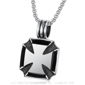 PE0070 BOBIJOO Jewelry Pendant Necklace Cross Pattée of the knights Templar Steel Chain