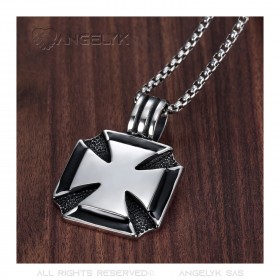 PE0070 BOBIJOO Jewelry Pendant Necklace Cross Pattée of the knights Templar Steel Chain