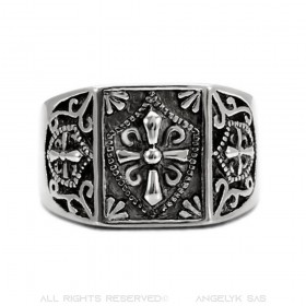 BA0085 BOBIJOO Jewelry Ring Signet Ring Steel Golden Templar Cross Ecu