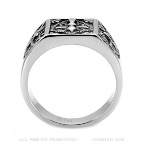 BA0085 BOBIJOO Jewelry Ring Siegelring Edelstahl Vergoldet Templer Kreuz Ecu