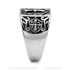 BA0085 BOBIJOO Jewelry Ring Siegelring Edelstahl Vergoldet Templer Kreuz Ecu